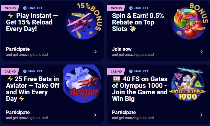 Availability of Spinay Casino bonuses