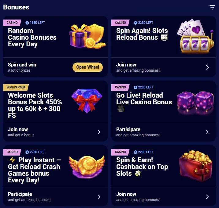 Bonuses and VIP program at Spinay Casino